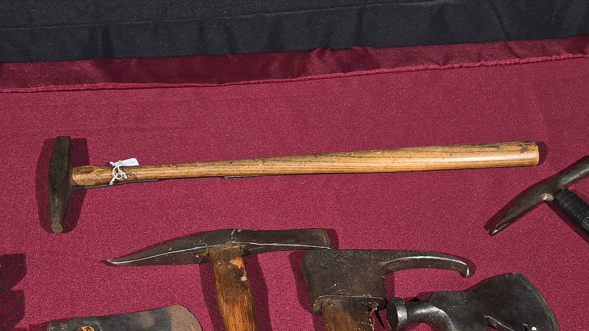 Grouping of 15 Antique and Vintage Hatchets and Hammers including Cooper's Adze, Brass Hammer, and Hammer by A. R. Robertson, Boston, Massachusetts