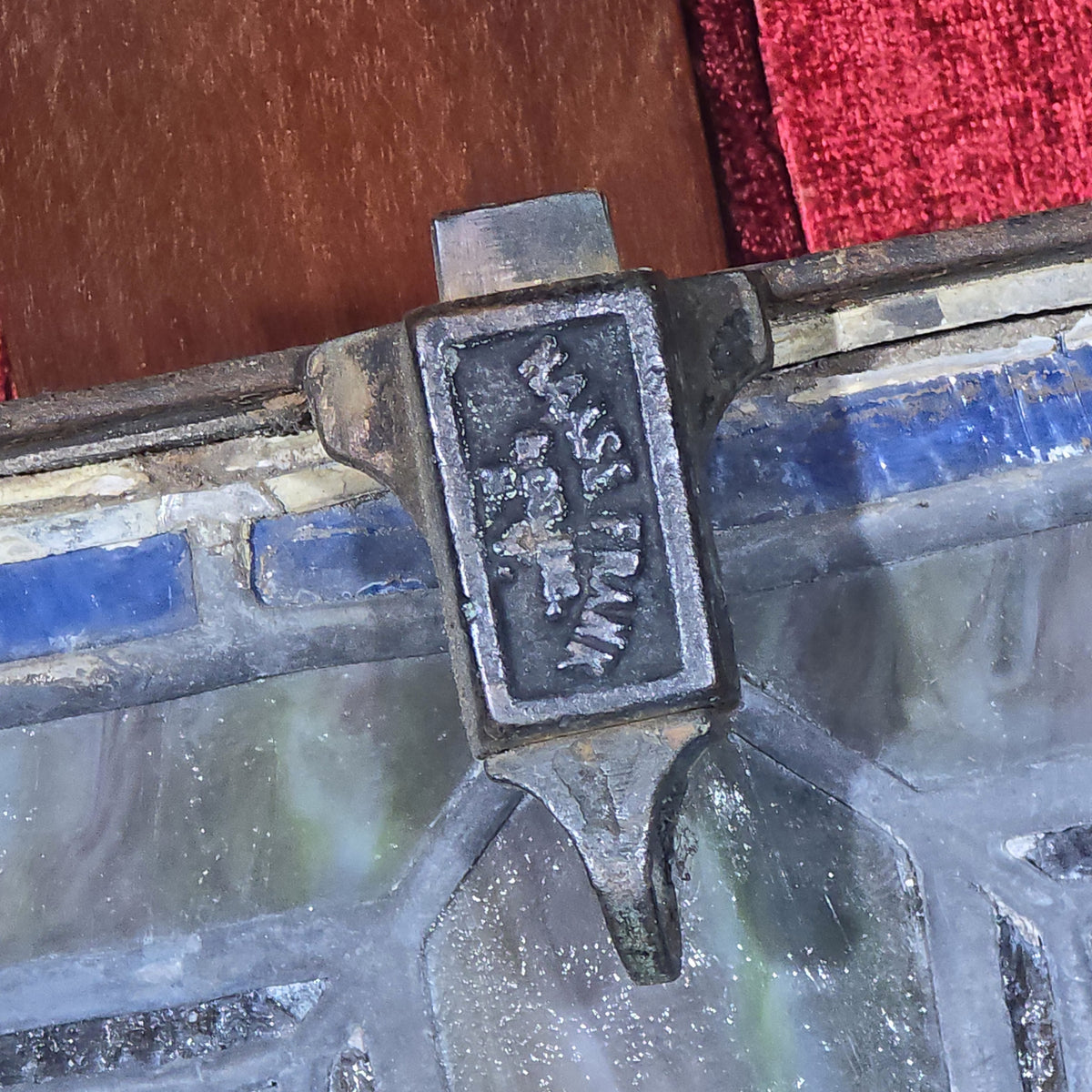 Antique Stained Glass Window, "Erected by Marion D. Gall, 1916," Note Many Breaks and Losses