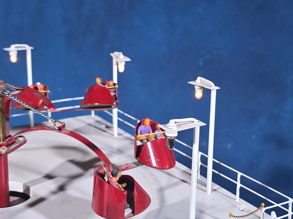 Vintage Handmade Motorized Tabletop Carnival Scrambler Ride Model with Lights and Figures