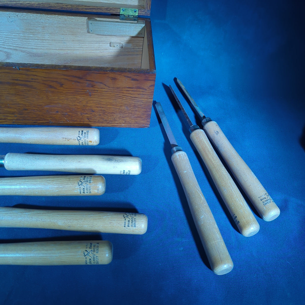 Vintage Buck Brothers Wood Lathe Chisels and Gouges, Made in U.S.A., in Oak Box