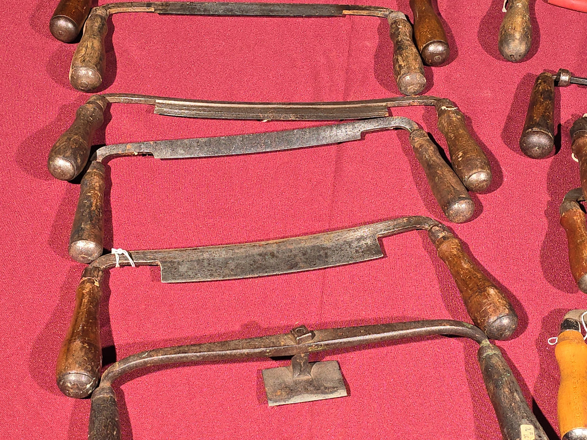 Grouping of 14 Antique and Vintage Draw Knives including Pexto, C.J. Kimball Co., C. Keyes & E. Wilton Cast Steel, and Rockford Illinois U.S.A.