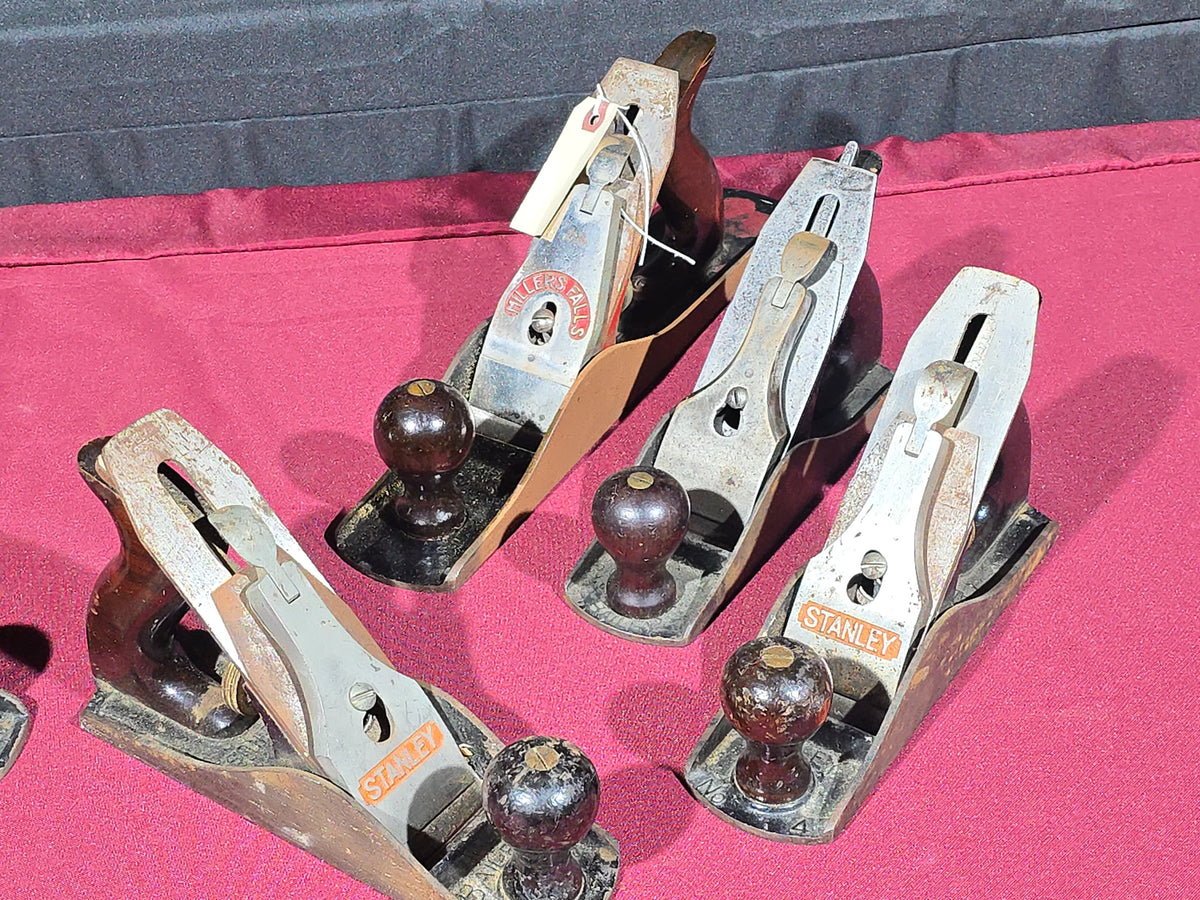 Grouping of Eight Vintage Hand Planes including Stanley No. 5-1/2, No. 5-1/4, No. 5, No. 4, No. 2, and Millers Falls
