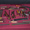 Lot 059 - Grouping of Antique and Vintage Hand Tools Including Case XX Knife with Leather Sheath, Chisels, Awls, Screwdrivers, Files, and Hammer Head