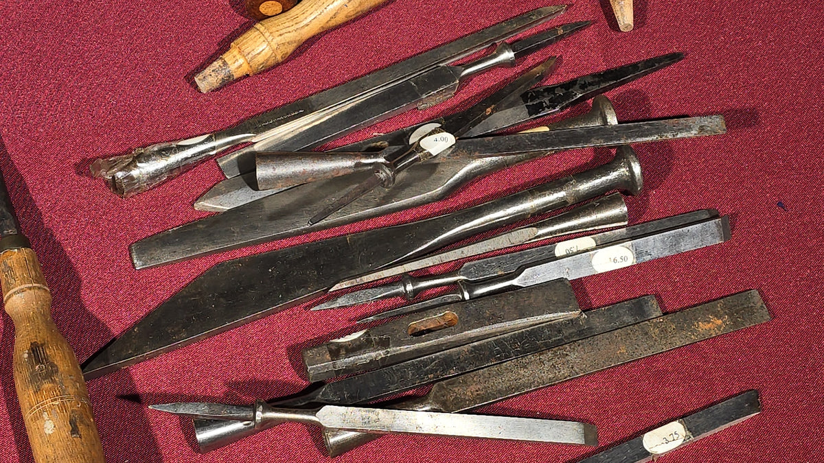 Grouping of 20+ Antique and Vintage Wood Chisels and Gouges including Witherby, Buck Brothers, and James Swan Co.