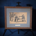 Lot 039 - Antique Framed Ink Drawing of Three Men Sleeping on a Park Bench, Signed Victor Perard, Paris, 17-3/4" W x 14-3/4" H