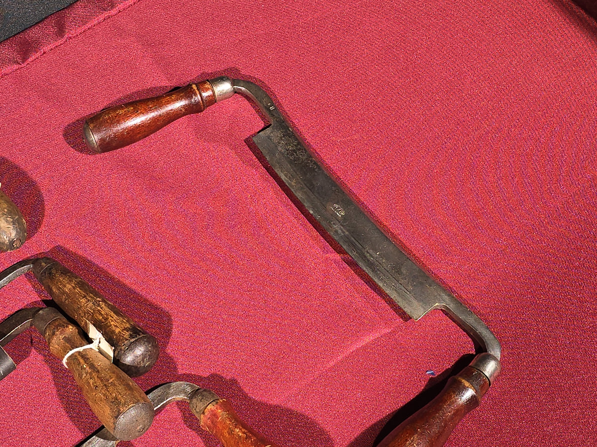 Grouping of 14 Antique and Vintage Draw Knives including Pexto, C.J. Kimball Co., C. Keyes & E. Wilton Cast Steel, and Rockford Illinois U.S.A.
