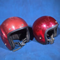 Lot 189 - Pair of Vintage Red Metal Flake Open-Face Motorcycle Helmets