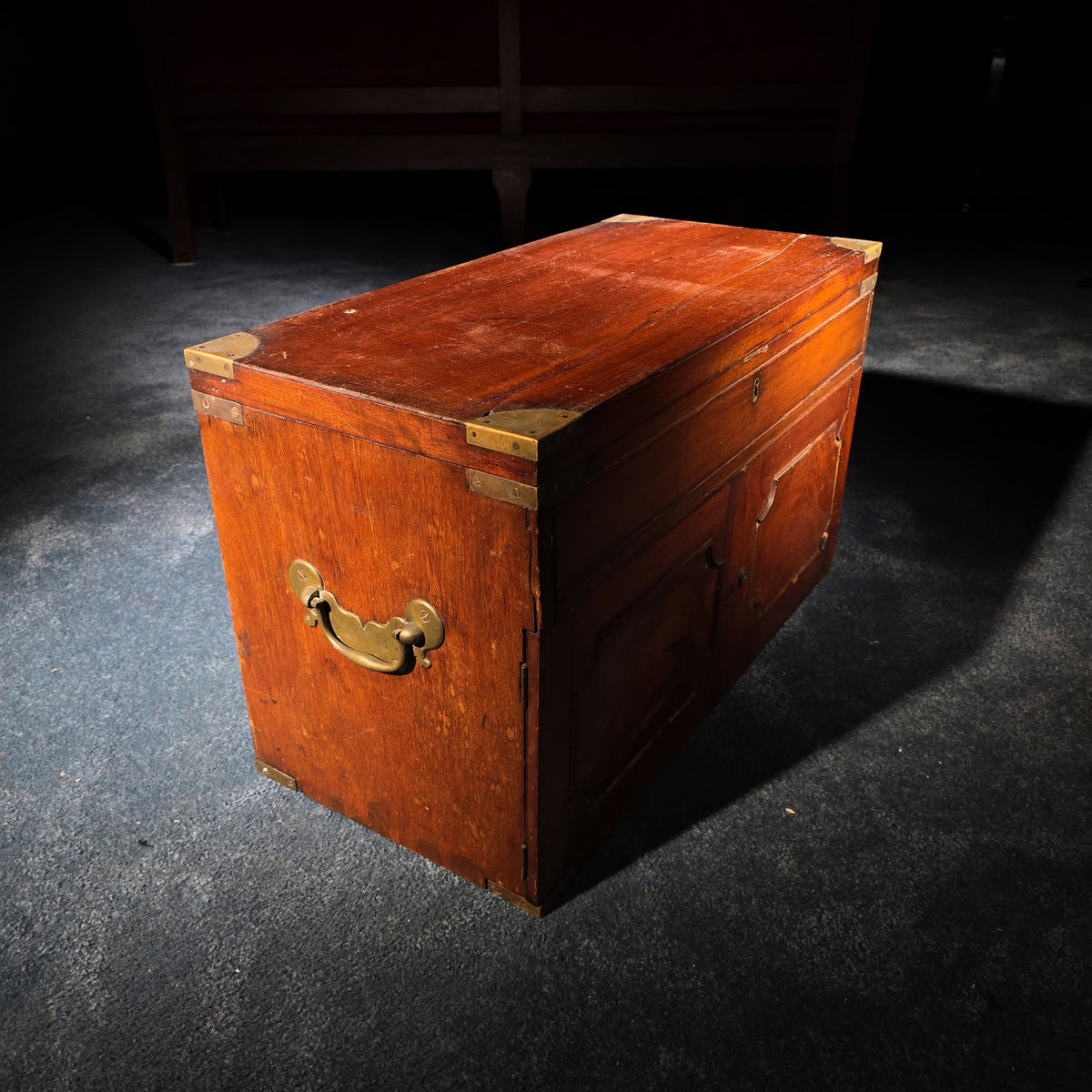 Antique Brass-Bound Campaign Chest with Fitted Interior