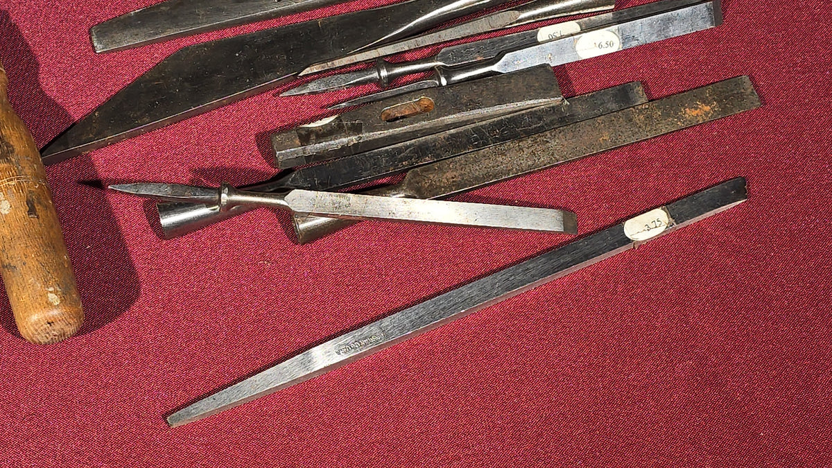Grouping of 20+ Antique and Vintage Wood Chisels and Gouges including Witherby, Buck Brothers, and James Swan Co.