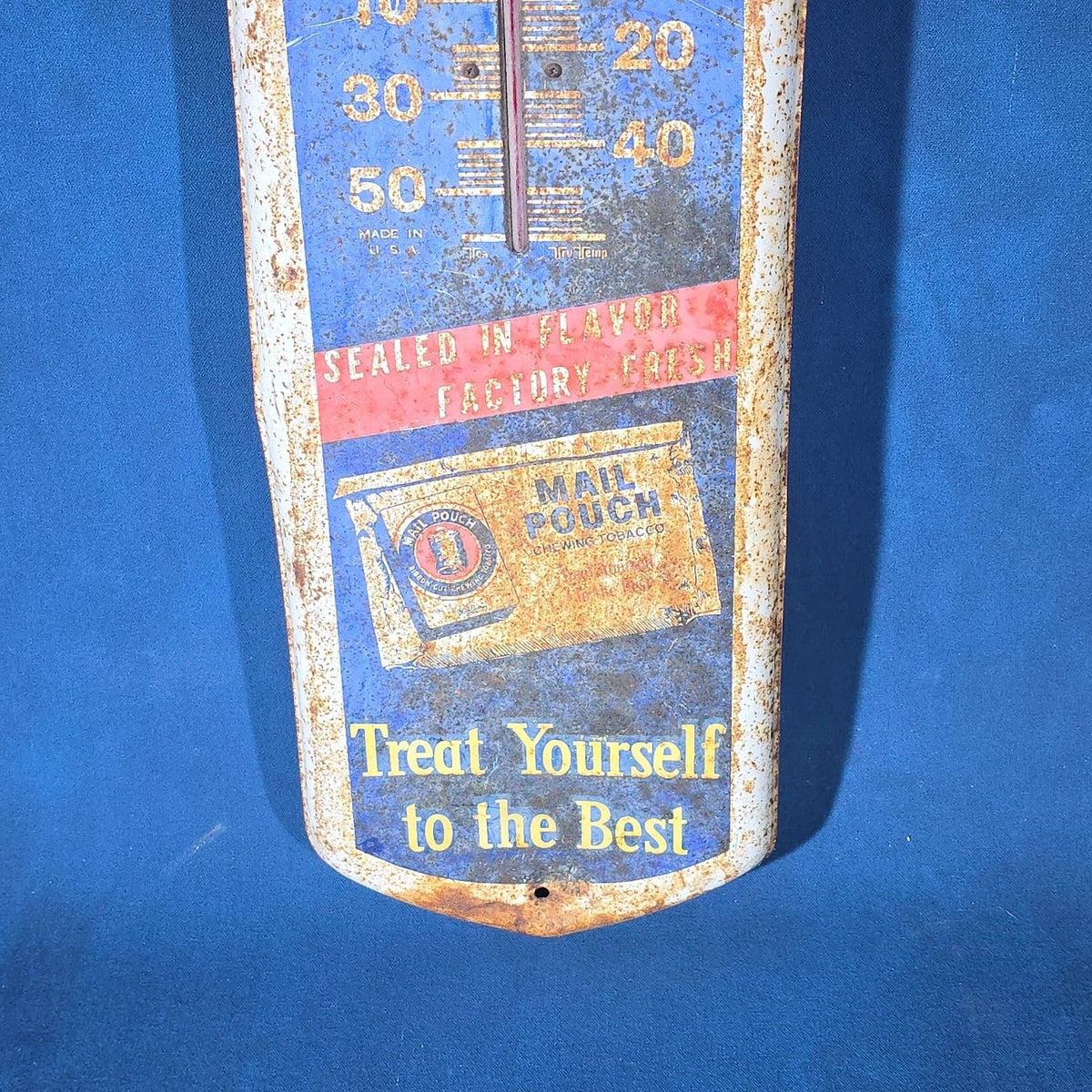 Vintage Mail Pouch Chewing Tobacco Advertising Tin Thermometer