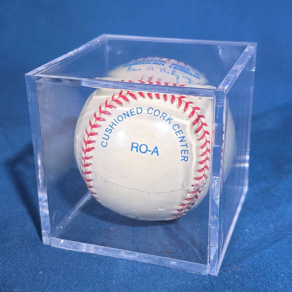 Vintage Joe DiMaggio #5 Signed Rawlings Official American League Baseball in Acrylic Display Cube