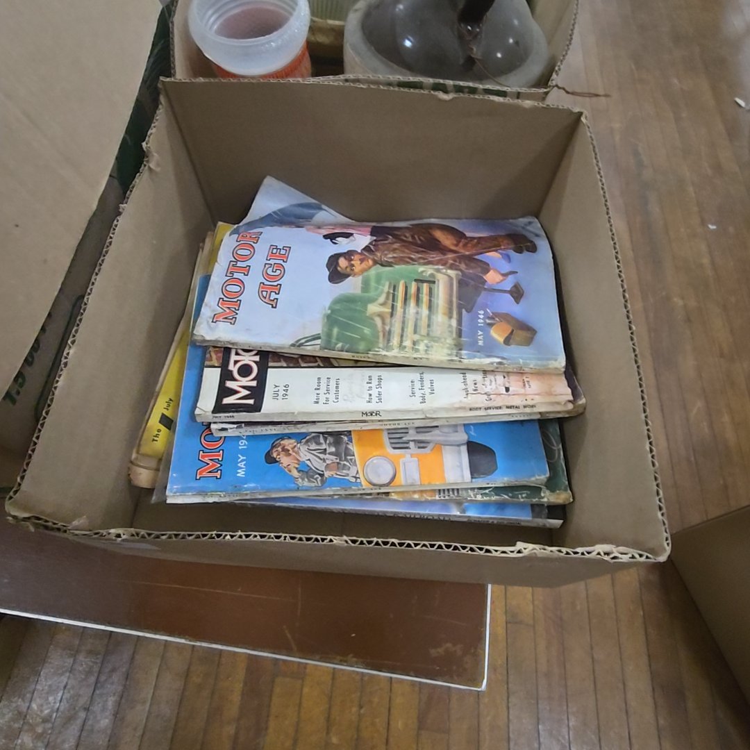 box lot with ephemera including Motor Age magazines 1940s