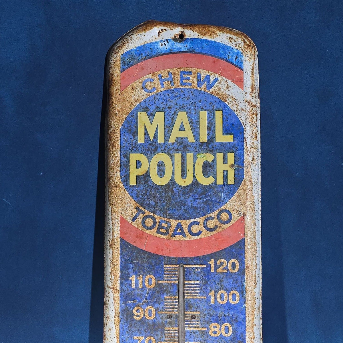 Vintage Mail Pouch Chewing Tobacco Advertising Tin Thermometer