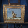 Lot 030 - Antique Reverse Glass Painting of a Clipper Ship at Sea in Gilt Frame, 28-1/4" W x 24-1/4" H