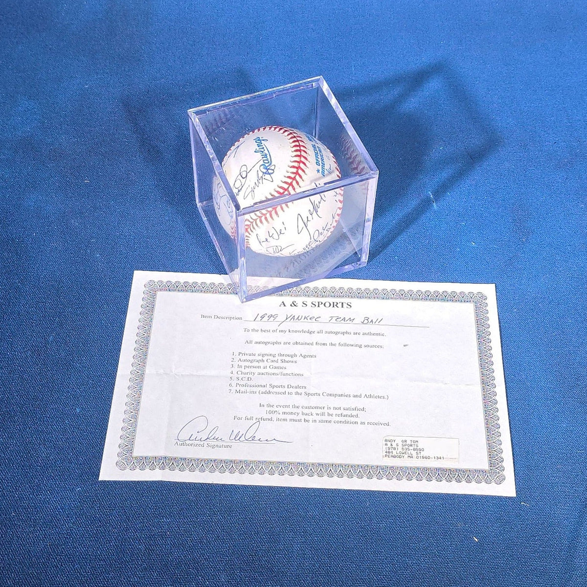 Vintage 1999 New York Yankees Team-Signed Rawlings Official American League Baseball with A & S Sports Certificate of Authenticity
