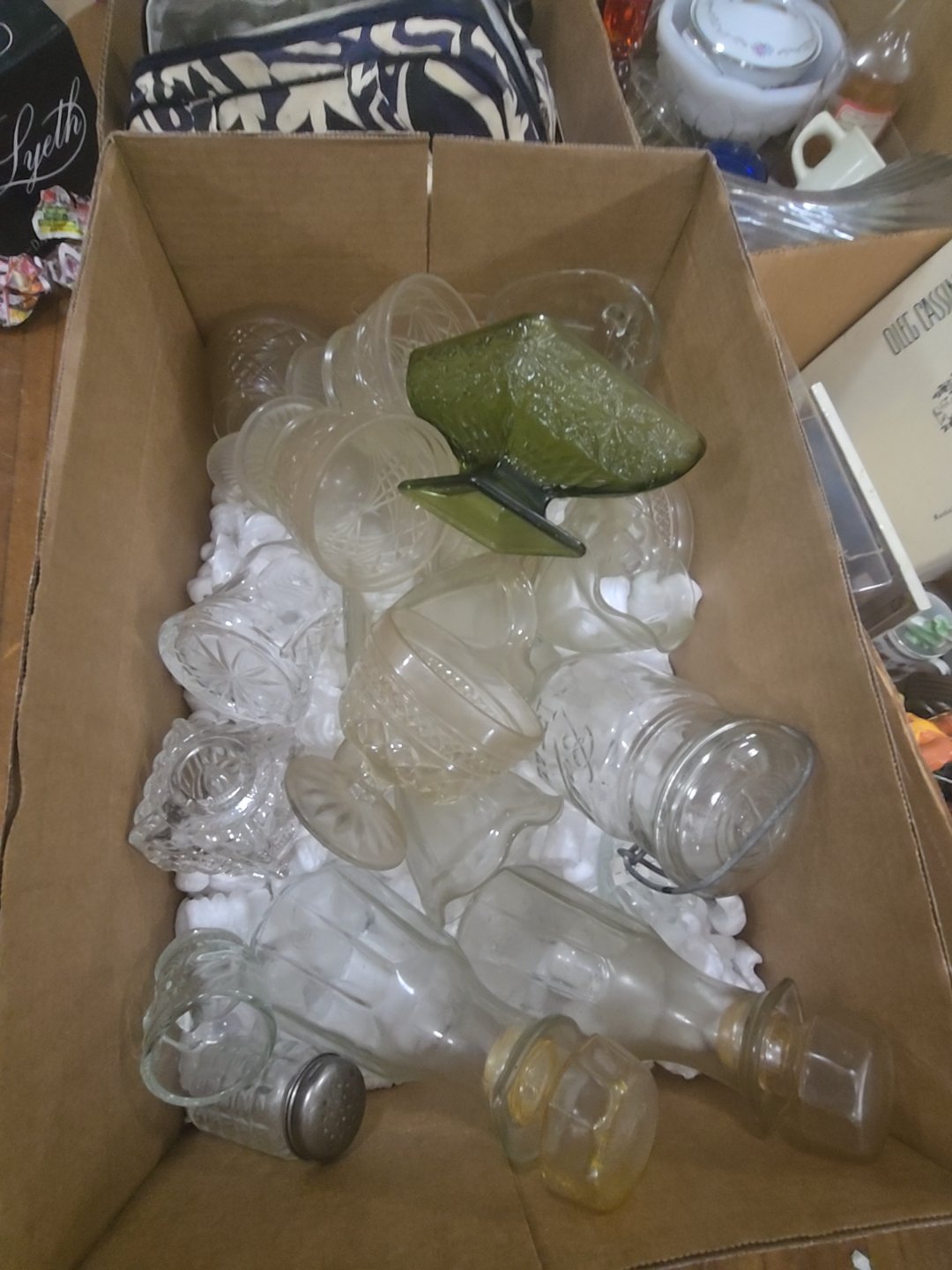 box lot of miscellaneous clear glass