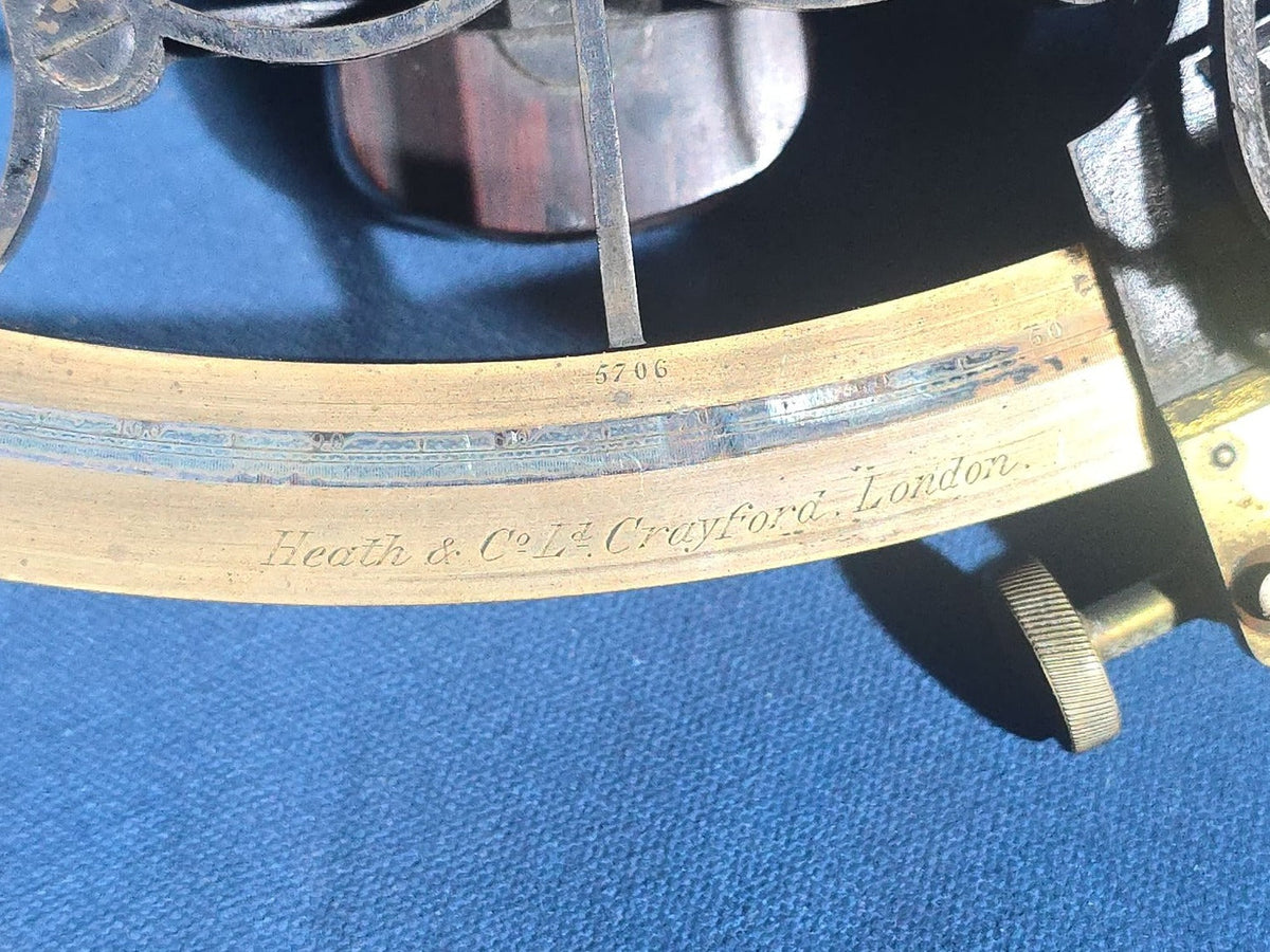 Antique Maritime Sextant No. 5706, Manufactured by Heath & Co. Ltd., Crayford, London, Engraved "Humphrey Matthews. R.N.," in Mahogany Case with 1916 National Physical Laboratory Certificate