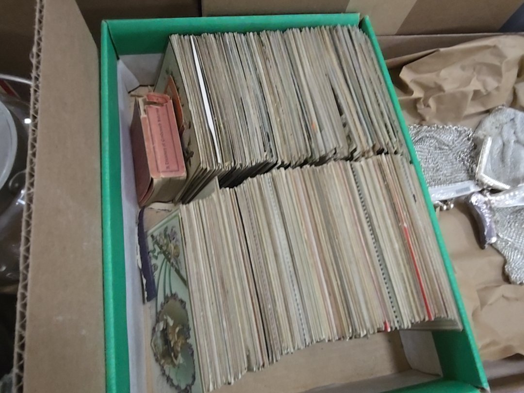 large box lot of holiday postcards including Valentine's and Christmas