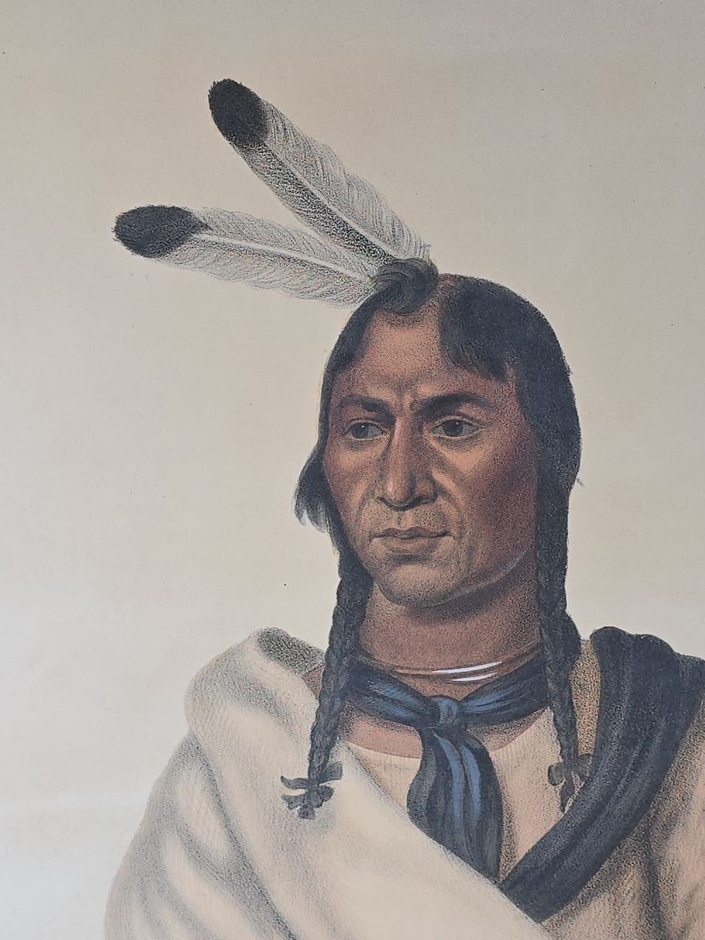 Antique Hand-Colored Lithograph Print, "Esh-Tah-Hum-Leah, or the Sleepy Eye, A Sioux Chief," Painted by C.B. King, Lehman & Duval Lithographers, Published by E.C. Biddle, Philadelphia, Pennsylvania, 1836
