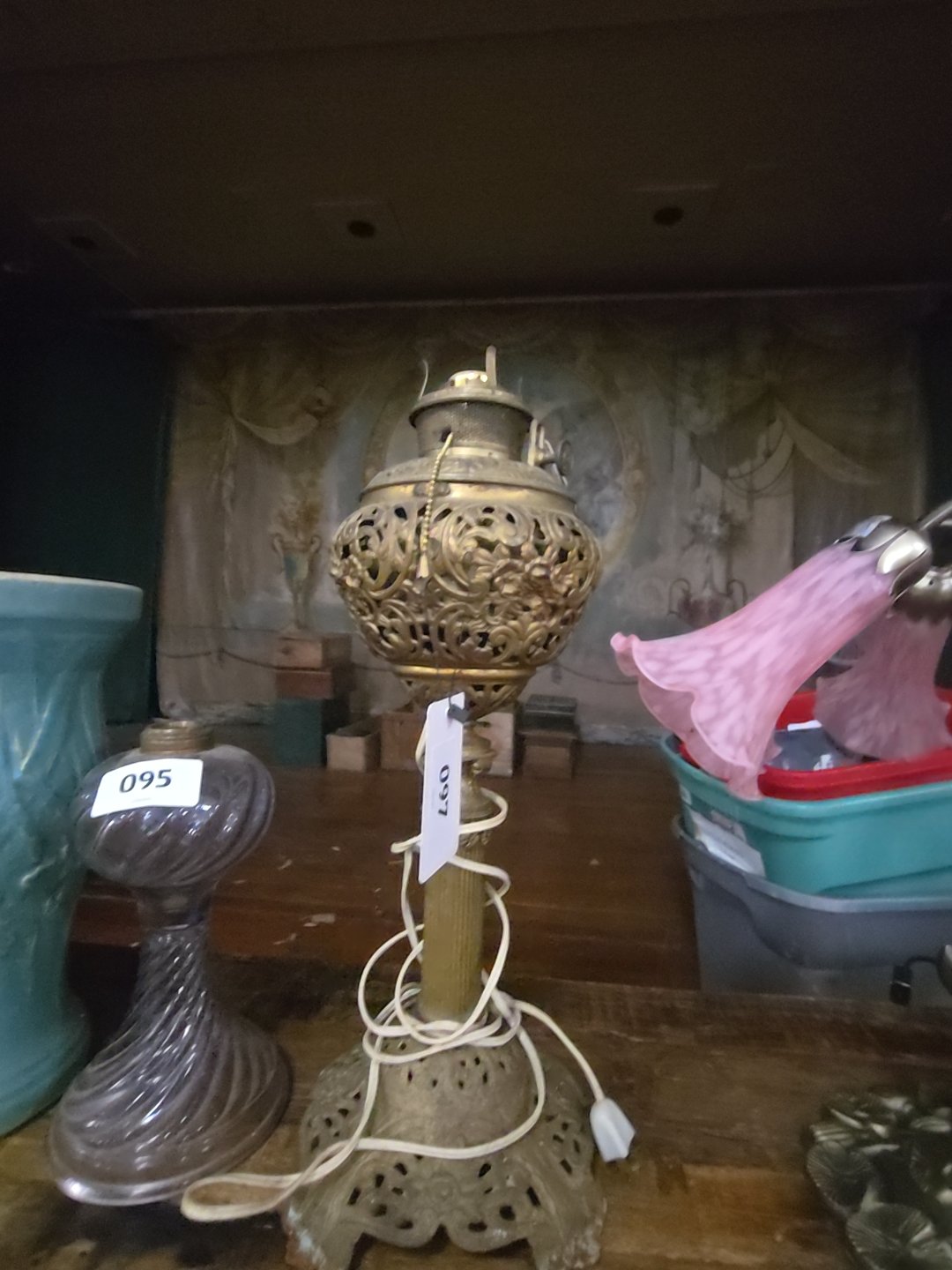 electrified cast metal kerosene lamp