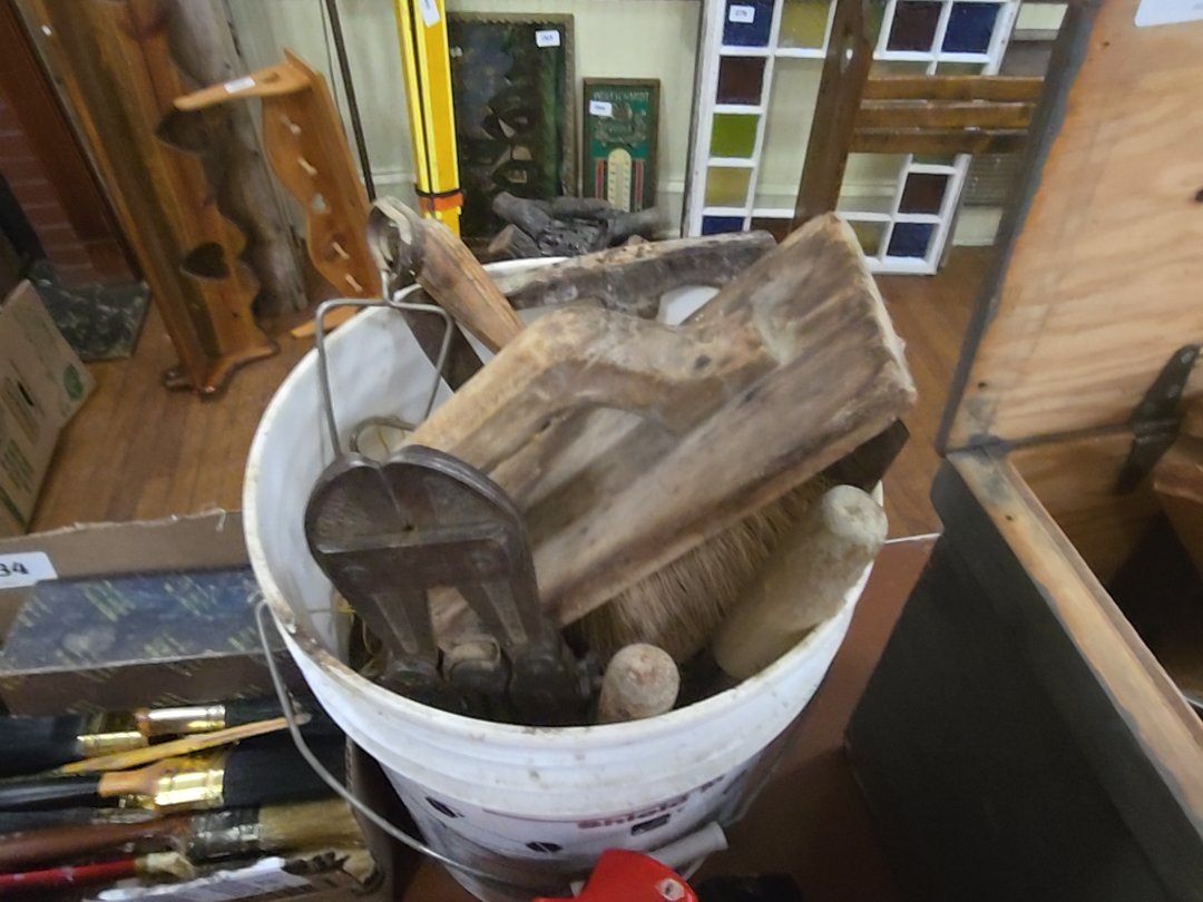 bucket lot of miscellaneous masonry tools and others
