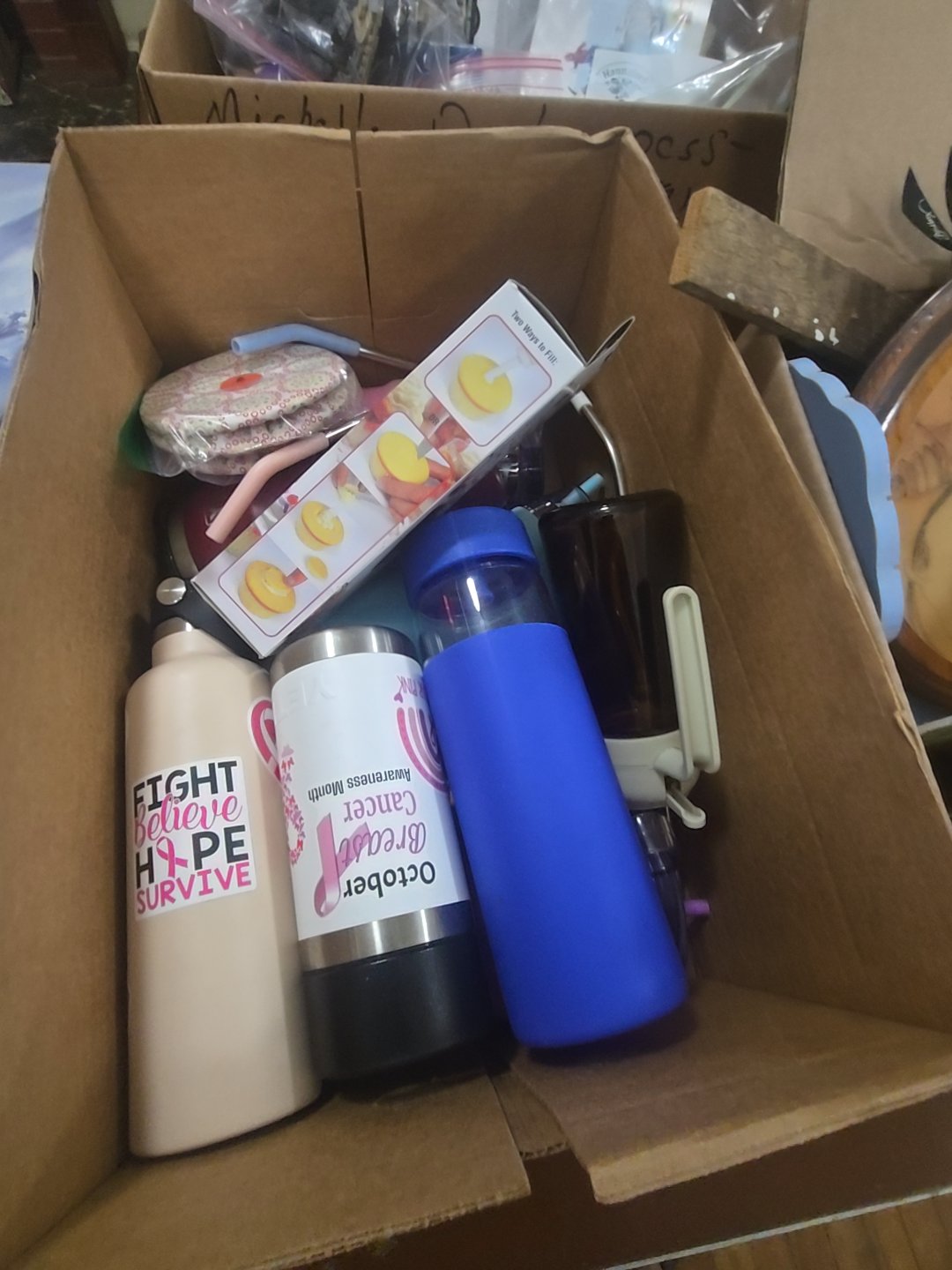 box lot of modern water bottles and more