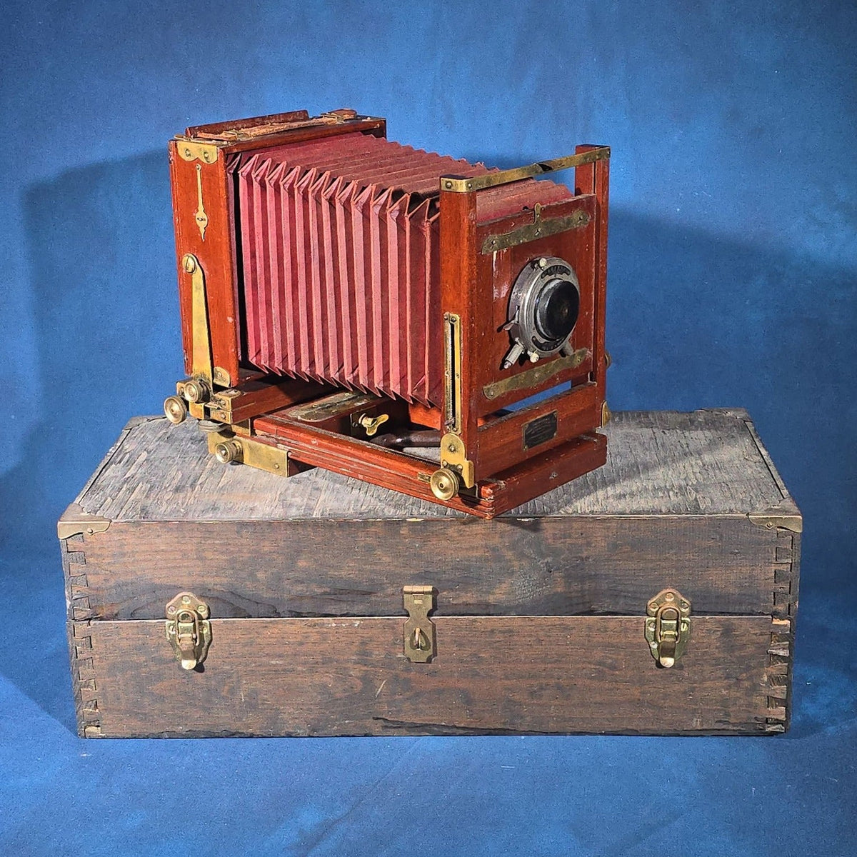 Antique Eastman View No. 2 Large Format Folding Camera with Bausch & Lomb Volute Shutter, Manufactured by Eastman Kodak Co., Rochester, New York
