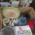 Lot 017 - Box Lot with Blue Glass Figurines and More