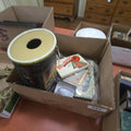 Lot 247 - Box Lot with Ephemera and Rotating Lamp and Tin Lithograph Plate