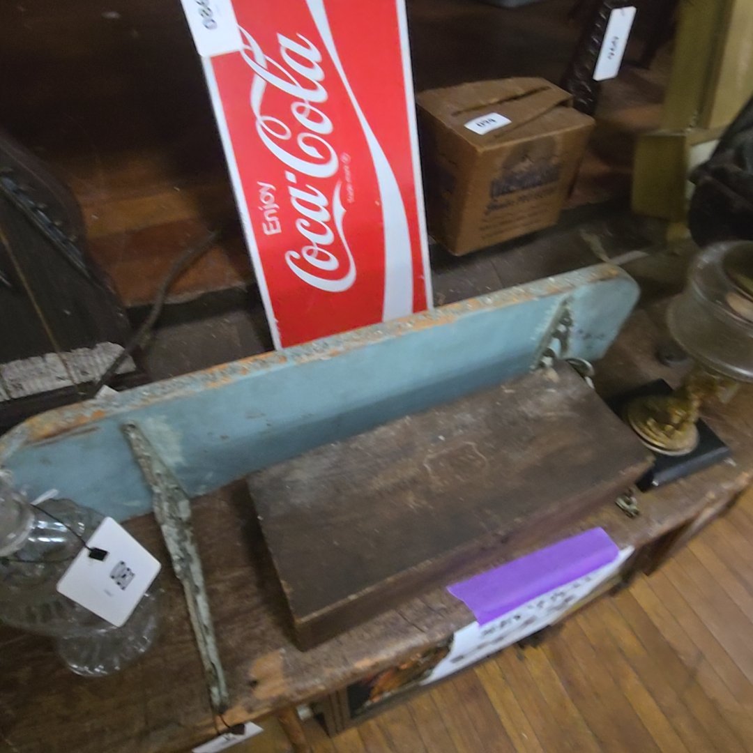 vintage blue Shelf with cast iron brackets