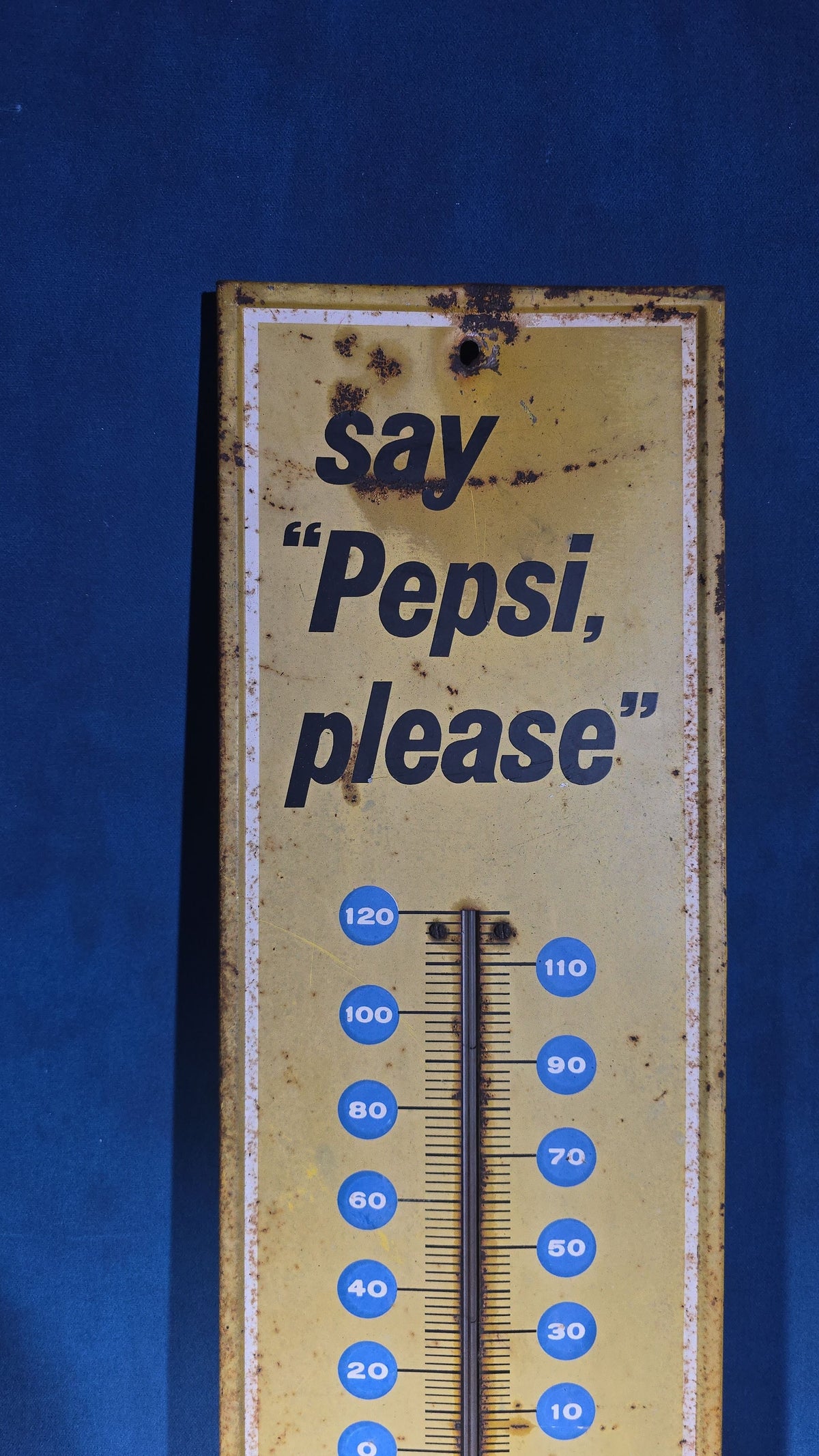 Vintage "Say Pepsi, Please" Tin Lithograph Advertising Thermometer, Manufactured by Scioto Sign, Kenton, Ohio, 1964