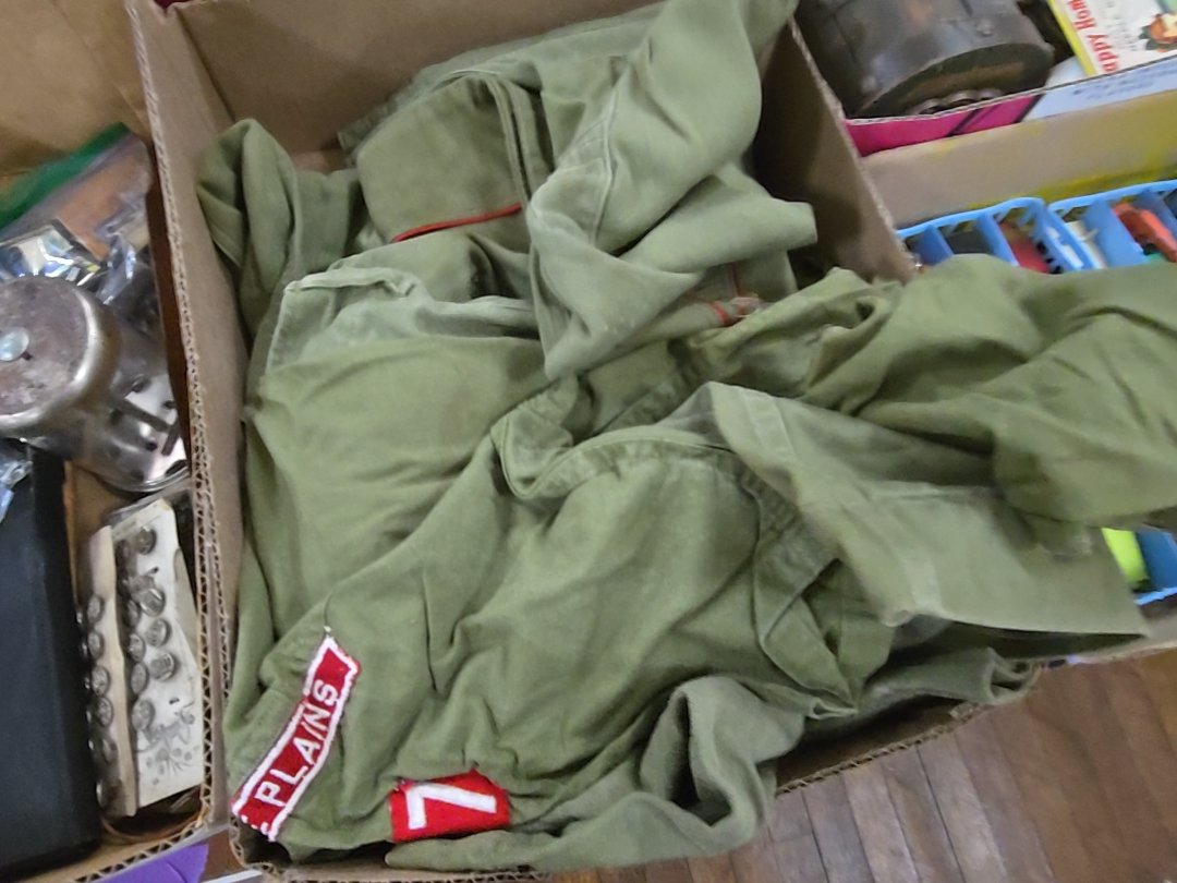 box lot with scouting uniforms