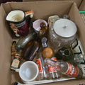 Lot 148 - Box Lot of Glass Including Moxie Bottles and New Hampshire License Plate