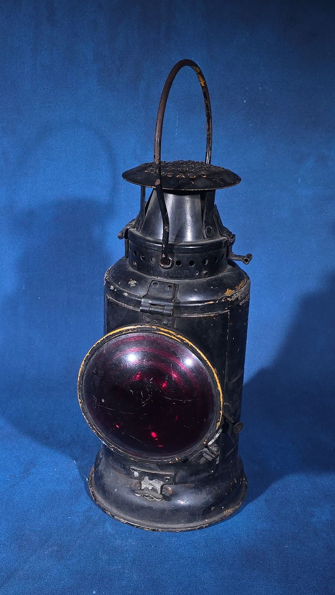 Antique Pennsylvania Railroad Non-Sweating Adlake Railroad Lamp with Red Lens, Manufactured by Adlake, Chicago, Illinois