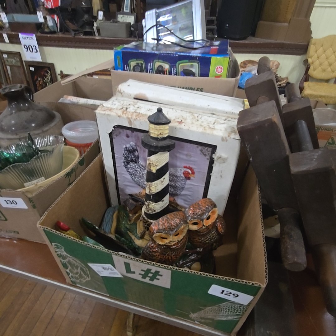 modern cast iron decorations including owl Lighthouse and chickens