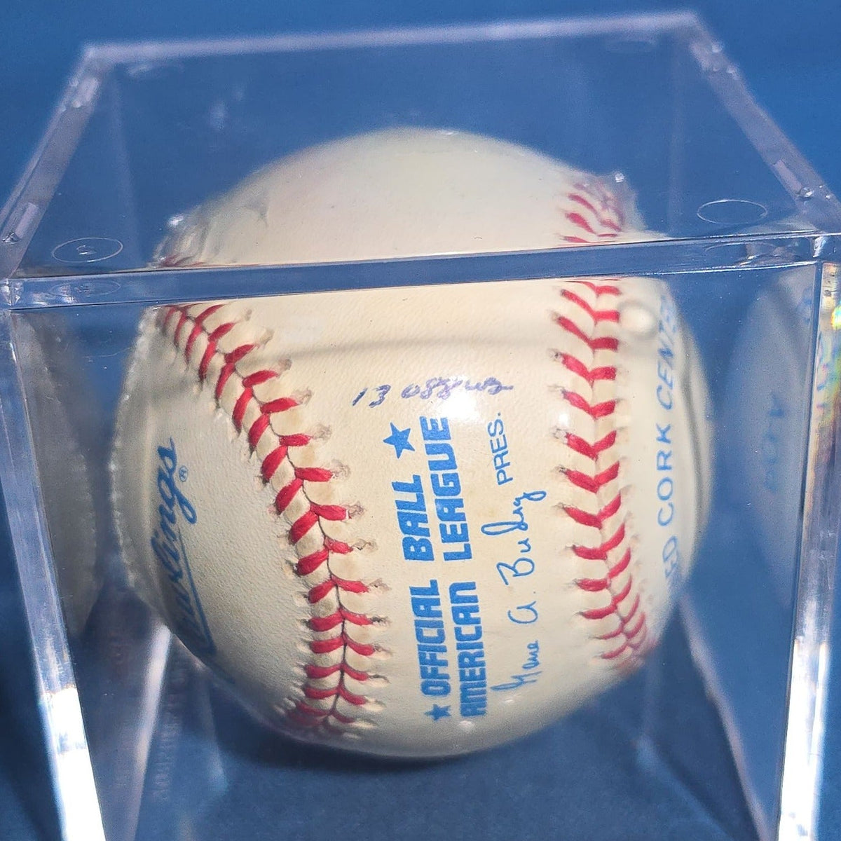 Vintage Joe DiMaggio #5 Signed Rawlings Official American League Baseball in Acrylic Display Cube