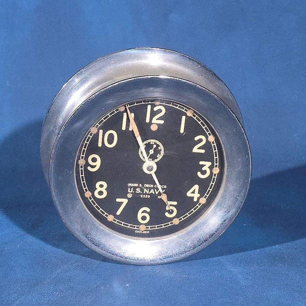 Vintage 1941 Chelsea Mark I U.S. Navy Deck Clock, Serial No. 9339, Missing Back Plate