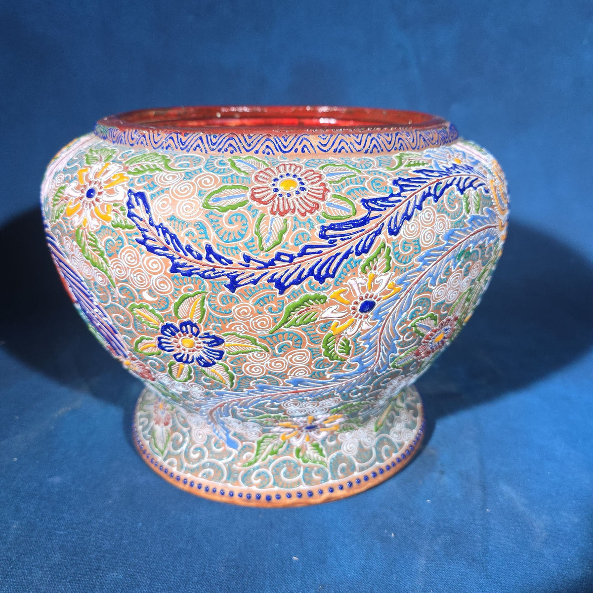 Antique Japanese Moriage Jardiniere with Phoenix and Floral Design, Signed