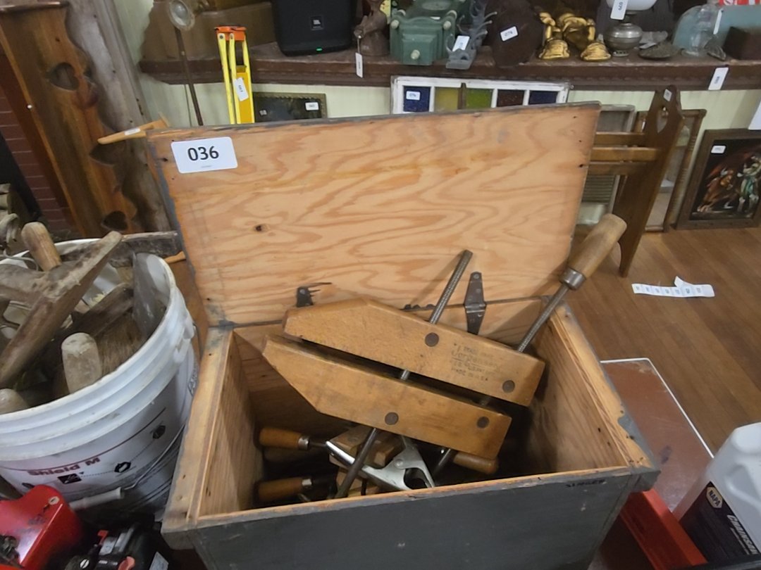 box lot of miscellaneous clamps and more