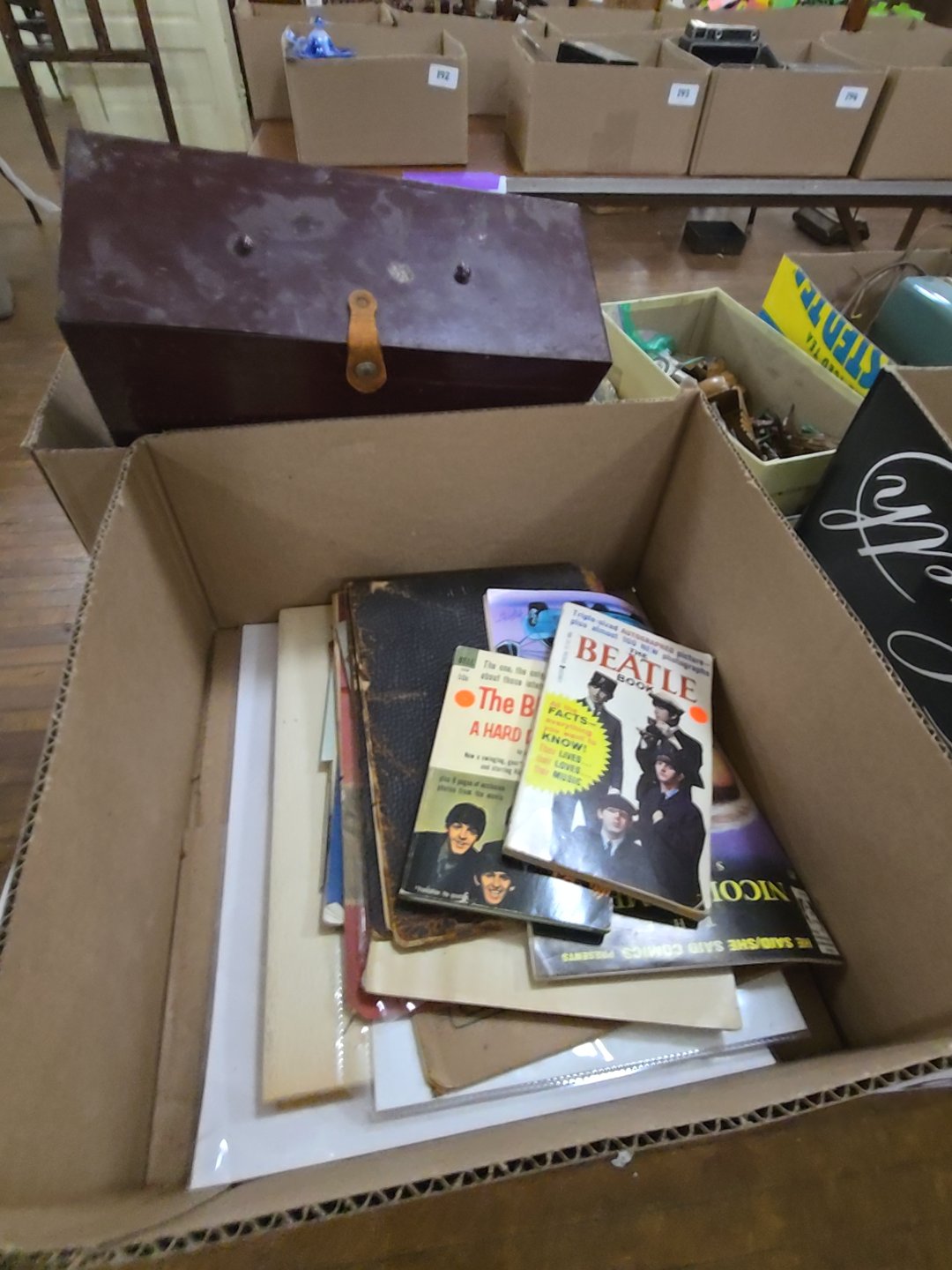 box lot of ephemera including Beatles books