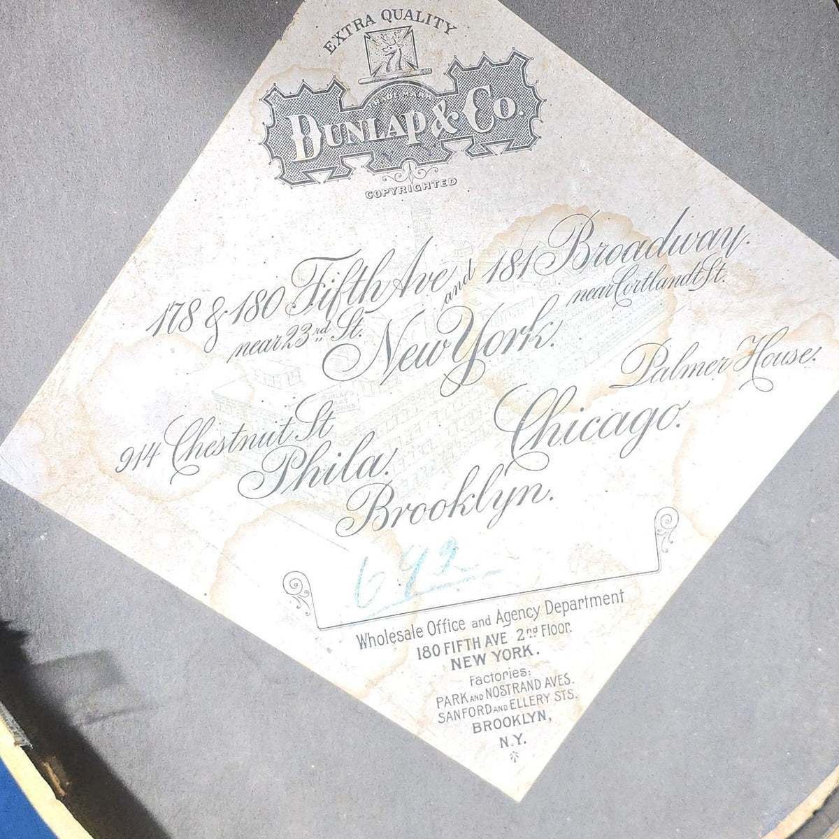 Antique Beaver Skin Top Hat, Retailed by Jacob Reed's Sons, Philadelphia, Pennsylvania, in Dunlap & Co. Hatters Hat Box