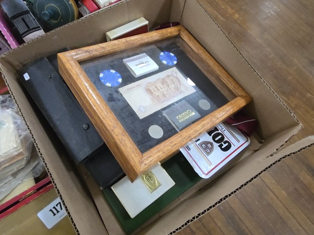 box lot of commemorative items drafting sets and Harvard