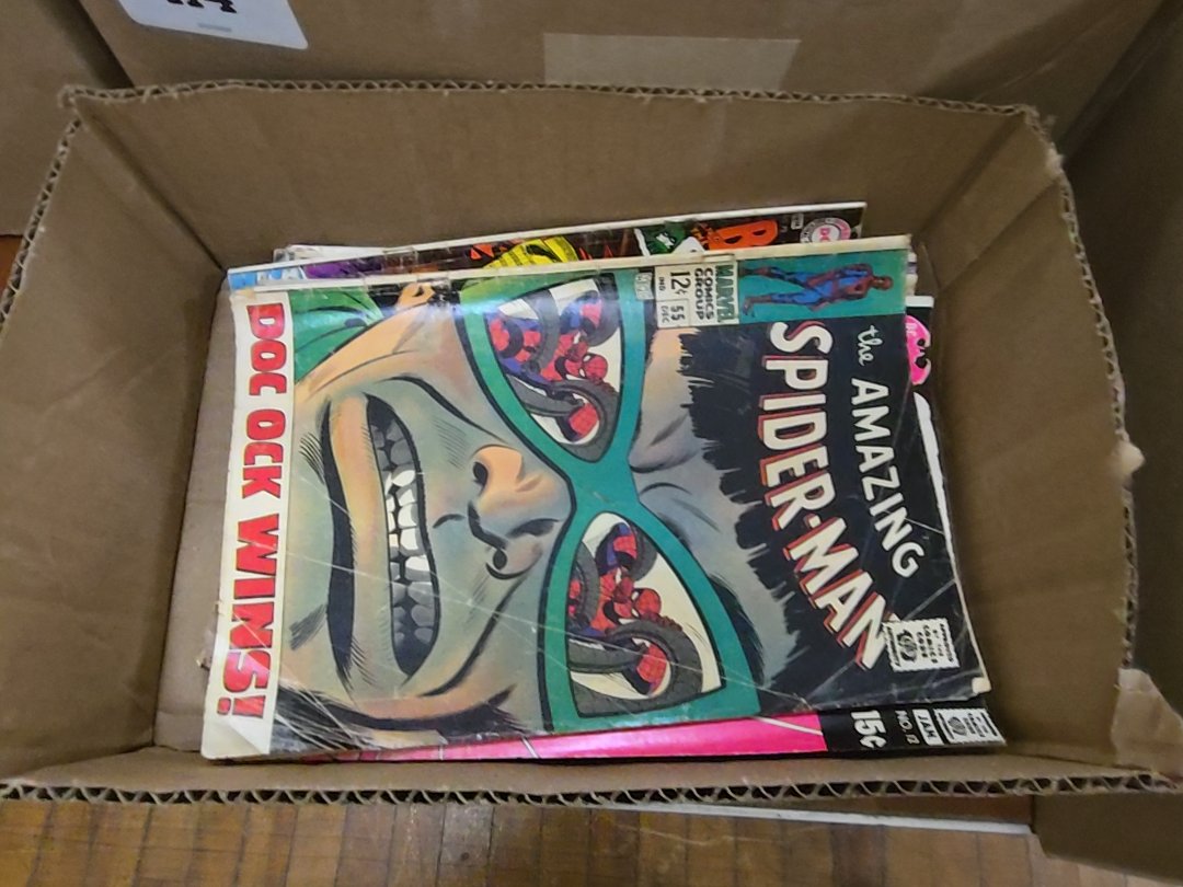 box lot of vintage comic books including Spider-Man and Batman