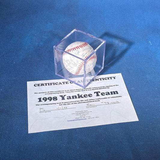 Vintage 1998 New York Yankees Team-Signed Rawlings Official World Series Baseball in BallQube Display Case with Certificate of Authenticity