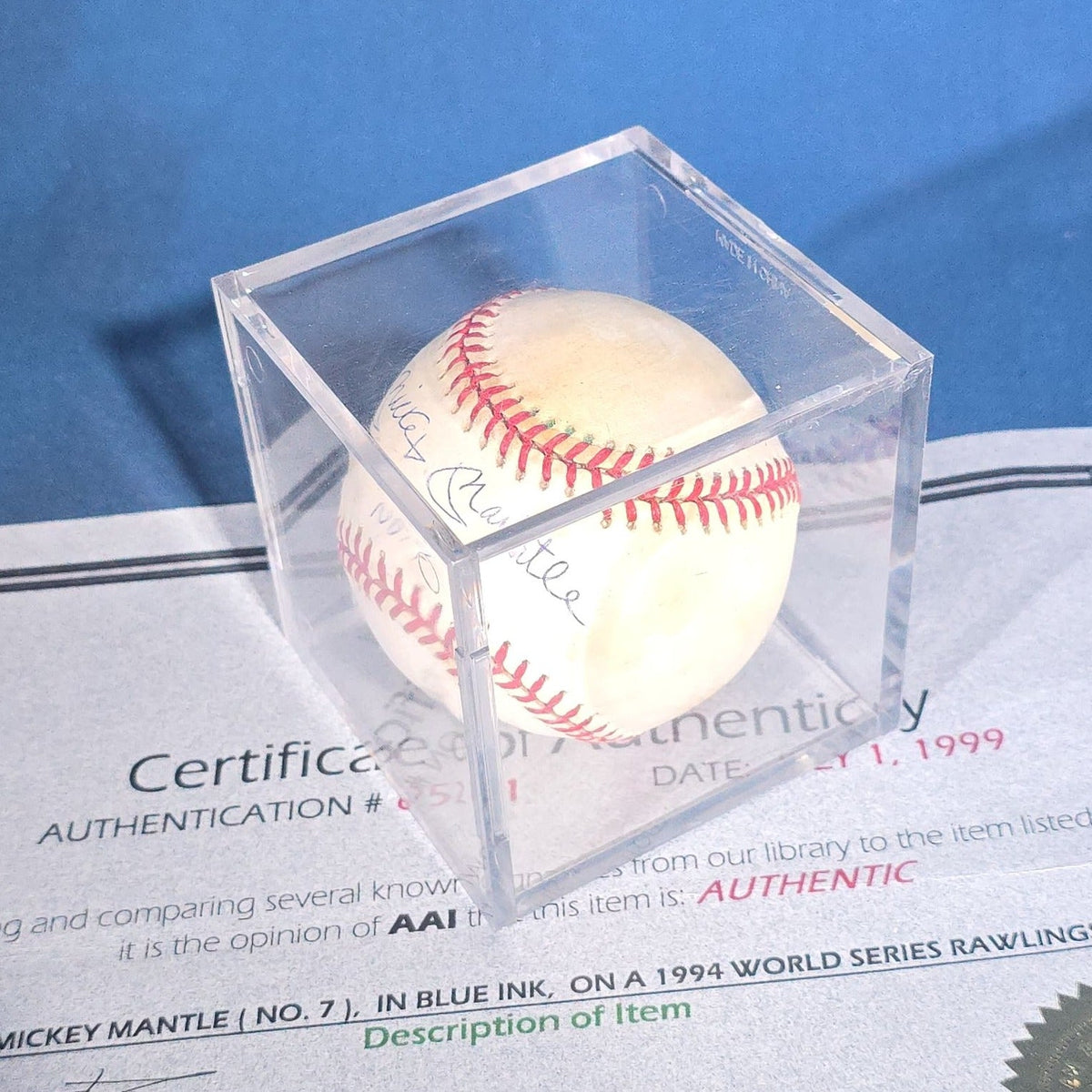 Vintage Mickey Mantle "No. 7" Signed 1994 World Series Rawlings Baseball with Two Certificates of Authenticity