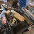 Lot 186 - Box Lot with Magic Lantern, Tools, Tobacco Tin, and Fishing