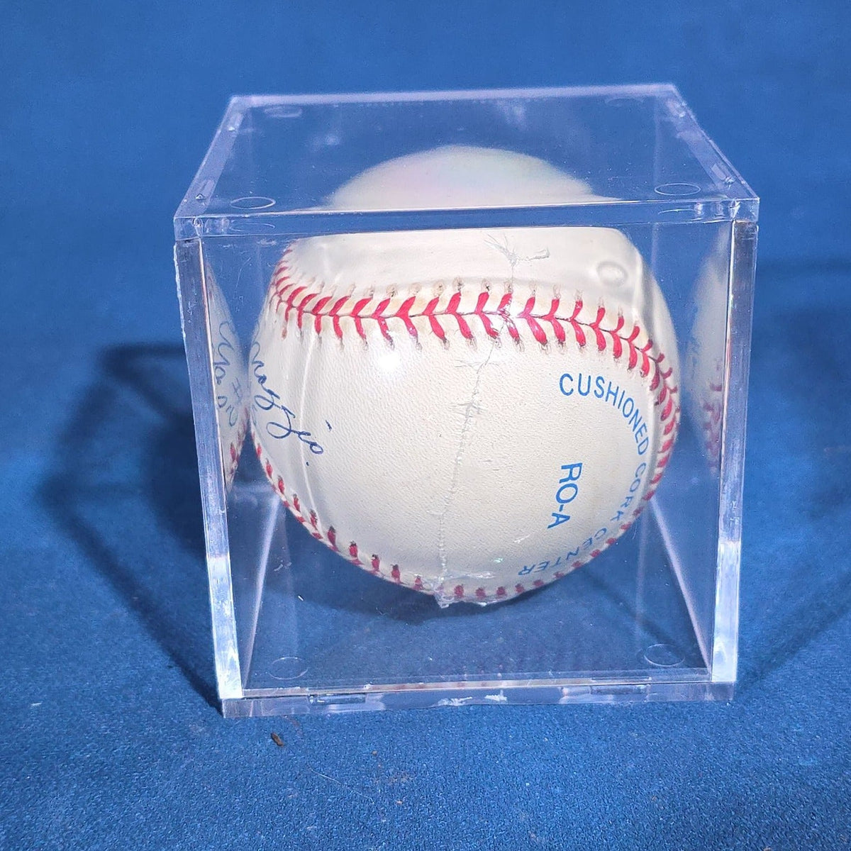 Vintage Joe DiMaggio #5 Signed Rawlings Official American League Baseball in Acrylic Display Cube