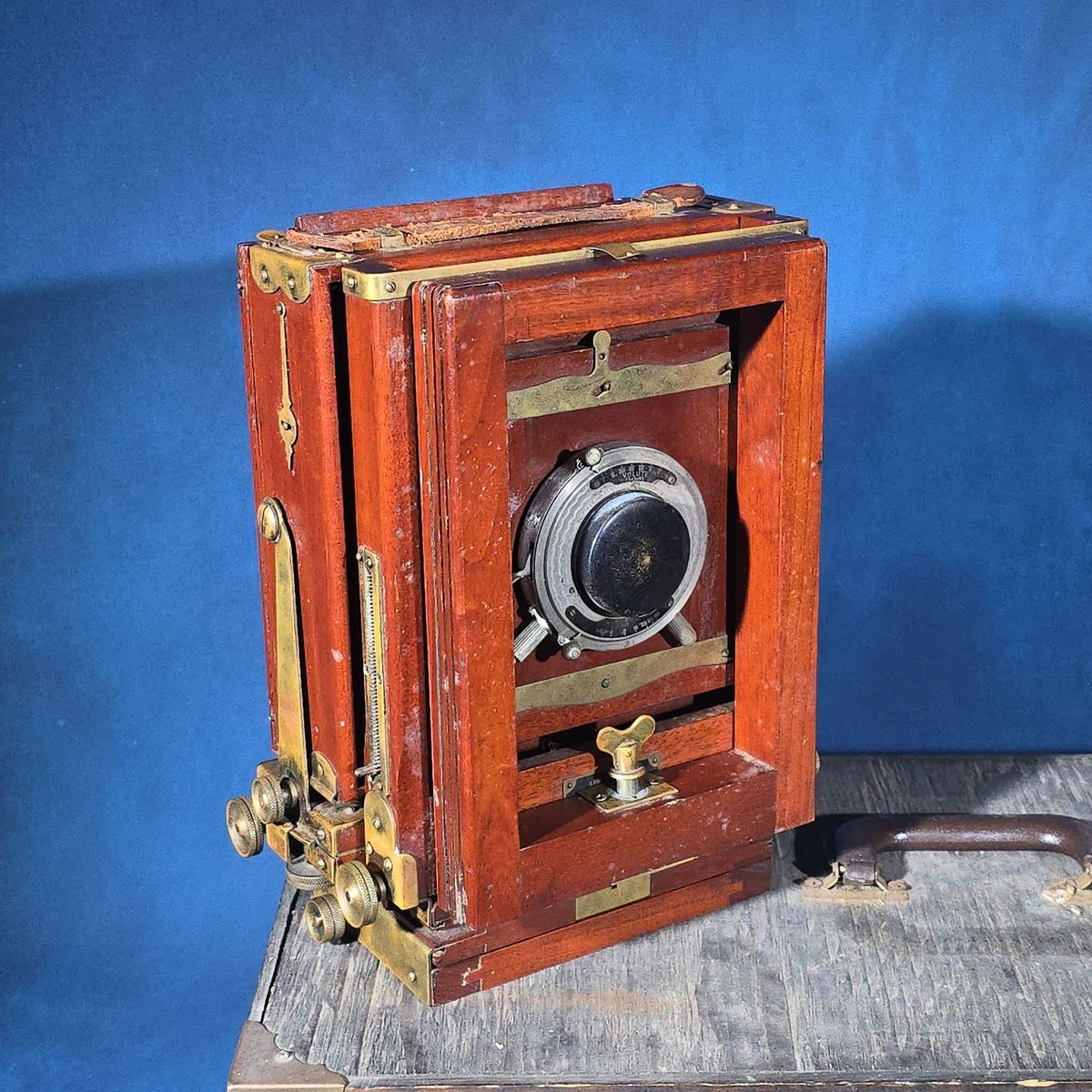 Antique Eastman View No. 2 Large Format Folding Camera with Bausch & Lomb Volute Shutter, Manufactured by Eastman Kodak Co., Rochester, New York