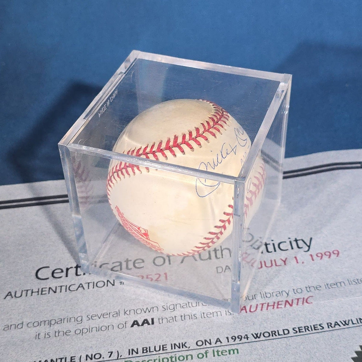 Vintage Mickey Mantle "No. 7" Signed 1994 World Series Rawlings Baseball with Two Certificates of Authenticity