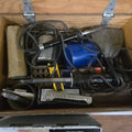 Lot 010 - Wooden Workshop Box Lot with Soldering Irons and More